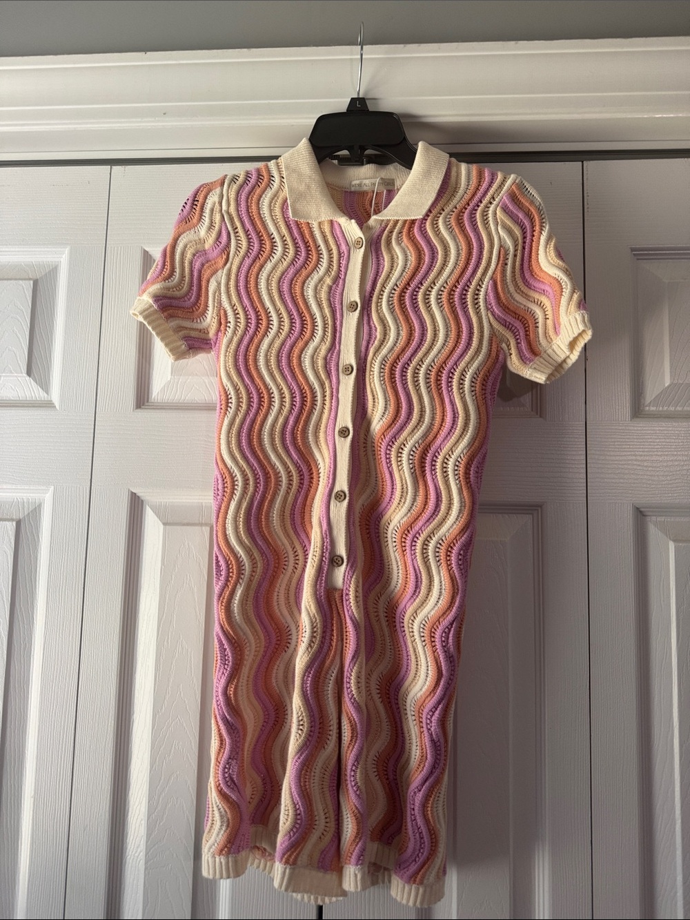 Wavy Knit Button-Front Dress in Cream, Orange, Pink & Lavender